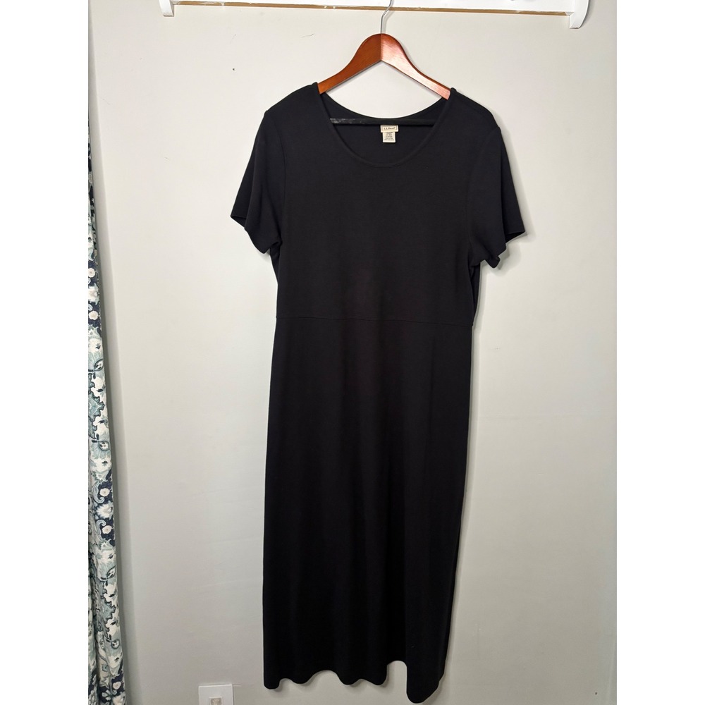 LL Bean‎ Supima Cotton Modal Maxi Dress Black Short Sleeve Large
